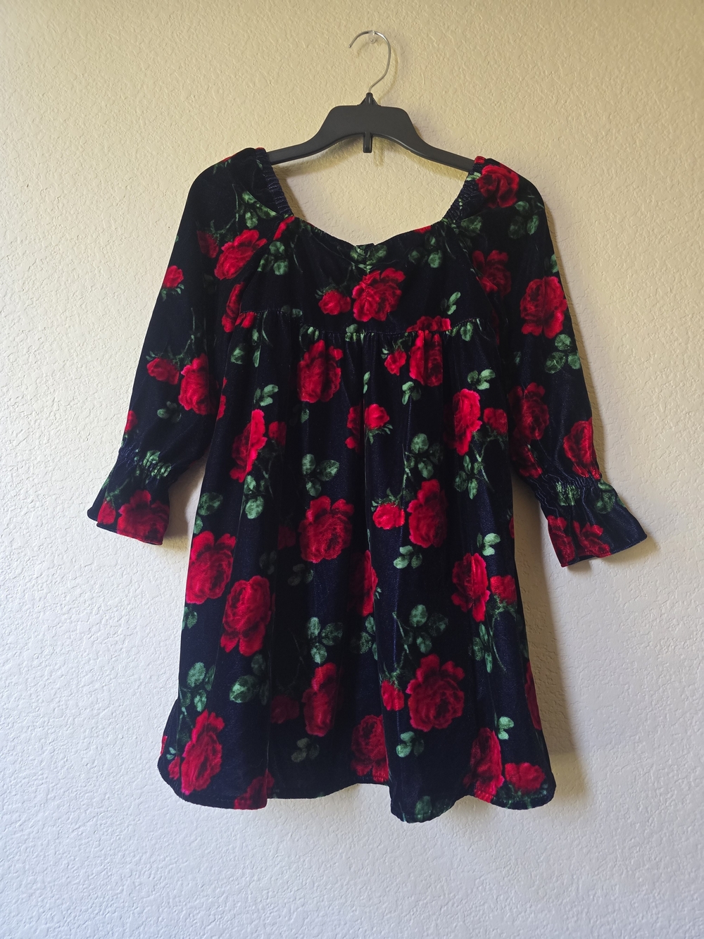 Janie and Jack Navy Blue Midnight Velvet Dress Size 6 Floral Rose